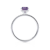 LIVELY - Chatham® Oval Alexandrite 950 Platinum Petite Hidden Halo Pavé Shoulder Set Ring