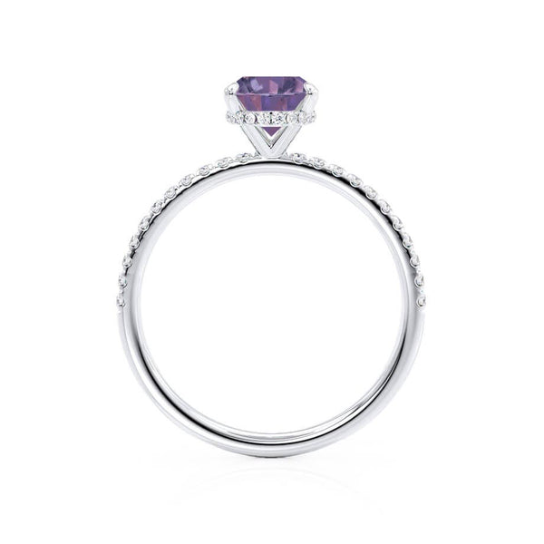 LIVELY - Chatham® Oval Alexandrite 950 Platinum Petite Hidden Halo Pavé Shoulder Set Ring