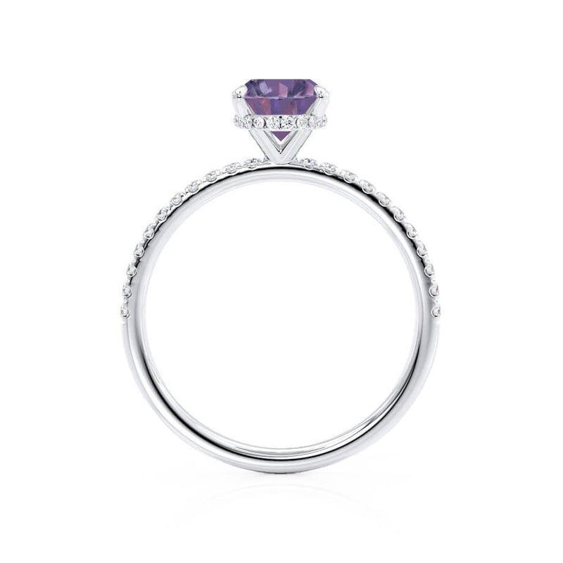 LIVELY - Chatham® Oval Alexandrite 18k White Gold Petite Hidden Halo Pavé Shoulder Set Ring