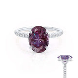 LIVELY - Chatham® Oval Alexandrite 950 Platinum Petite Hidden Halo Pavé Shoulder Set Ring