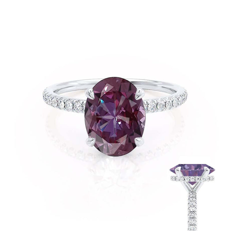 LIVELY - Chatham® Oval Alexandrite 950 Platinum Petite Hidden Halo Pavé Shoulder Set Ring