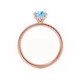 LIVELY - Chatham® Oval Aqua Spinel 18k Rose Gold Petite Hidden Halo Pavé Shoulder Set Ring