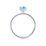 LIVELY - Chatham® Oval Aqua Spinel 950 Platinum Petite Hidden Halo Pavé Shoulder Set Ring