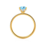 LIVELY - Chatham® Oval Aqua Spinel 18k Yellow Gold Petite Hidden Halo Pavé Shoulder Set Ring