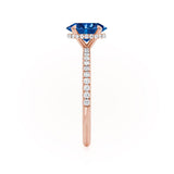 LIVELY - Chatham® Oval Blue Sapphire 18k Rose Gold Petite Hidden Halo Pavé Shoulder Set Ring