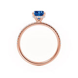 LIVELY - Chatham® Oval Blue Sapphire 18k Rose Gold Petite Hidden Halo Pavé Shoulder Set Ring