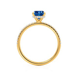 LIVELY - Chatham® Oval Blue Sapphire 18k Yellow Gold Petite Hidden Halo Pavé Shoulder Set Ring