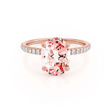 LIVELY - Chatham® Oval Champagne Sapphire 18k Rose Gold Petite Hidden Halo Pavé Shoulder Set Ring