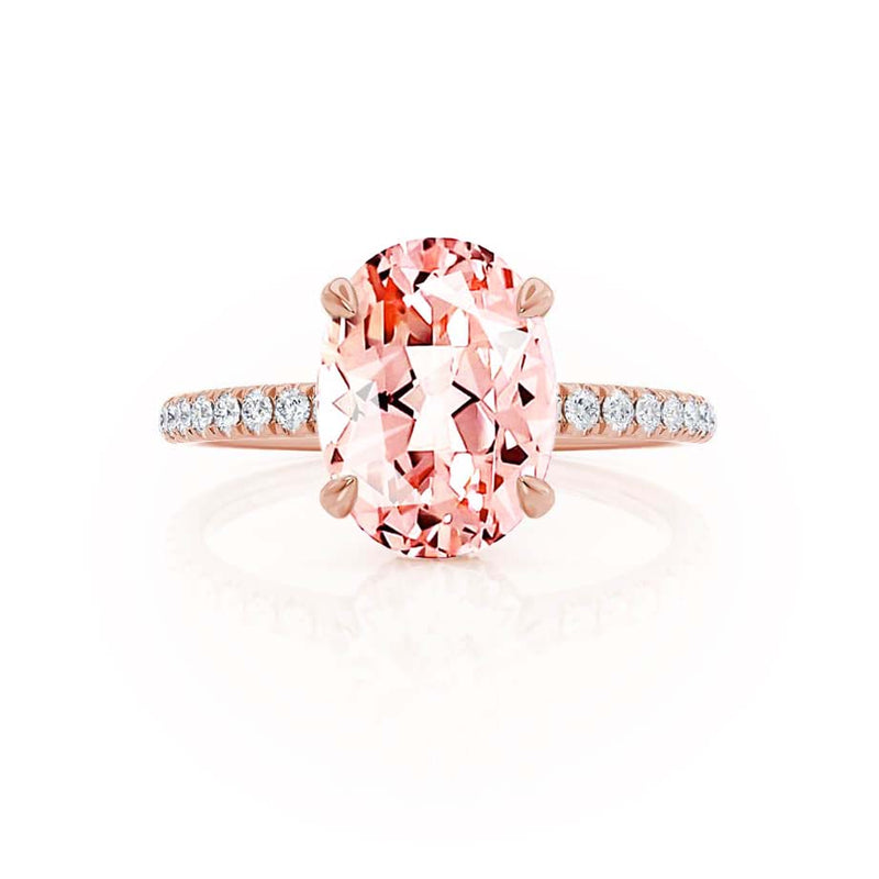 LIVELY - Chatham® Oval Champagne Sapphire 18k Rose Gold Petite Hidden Halo Pavé Shoulder Set Ring