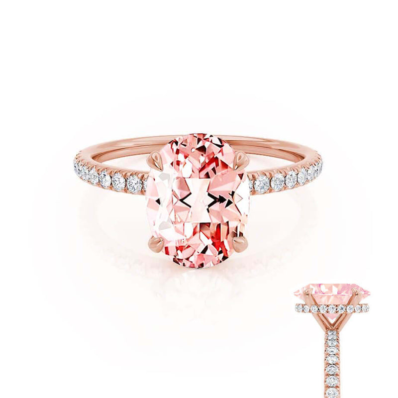 LIVELY - Chatham® Oval Champagne Sapphire 18k Rose Gold Petite Hidden Halo Pavé Shoulder Set Ring