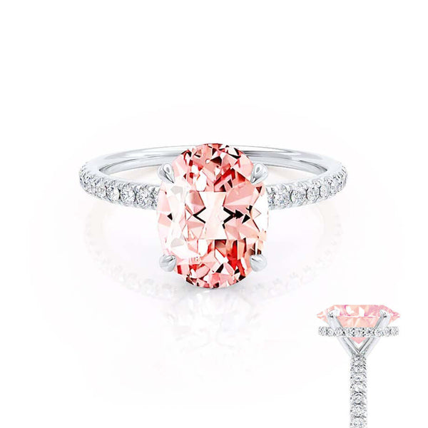 LIVELY - Chatham® Oval Champagne Sapphire 18k White Gold Petite Hidden Halo Pavé Shoulder Set Ring