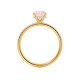 LIVELY - Chatham® Oval Champagne Sapphire 18k Yellow Gold Petite Hidden Halo Pavé Shoulder Set Ring