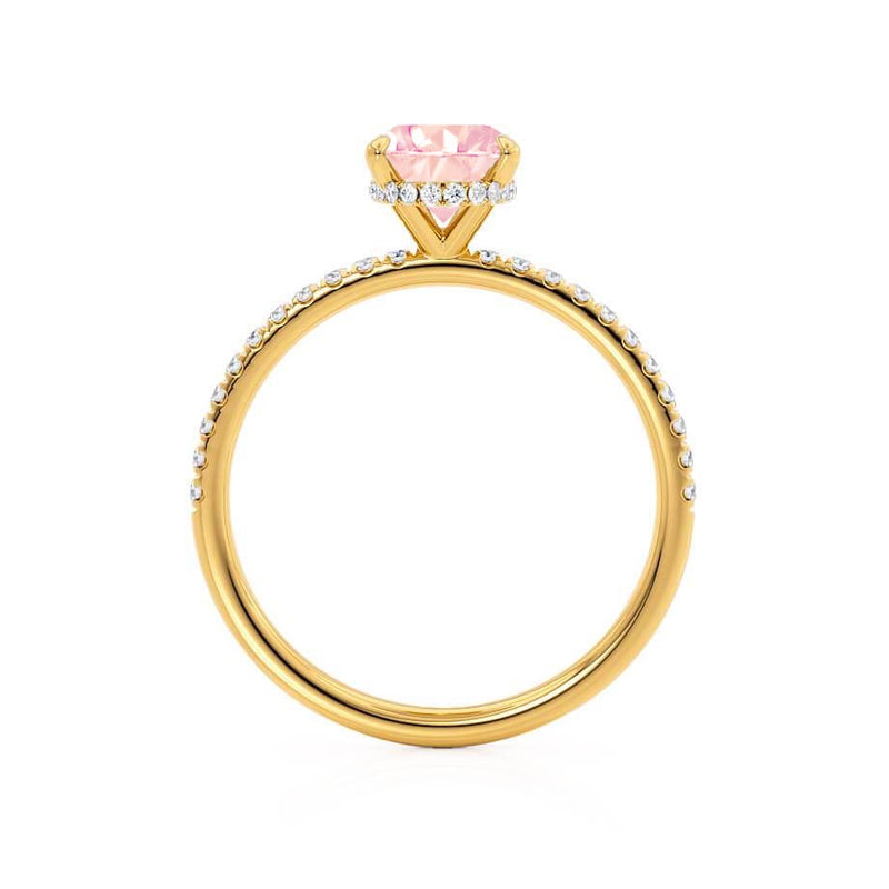 LIVELY - Chatham® Oval Champagne Sapphire 18k Yellow Gold Petite Hidden Halo Pavé Shoulder Set Ring