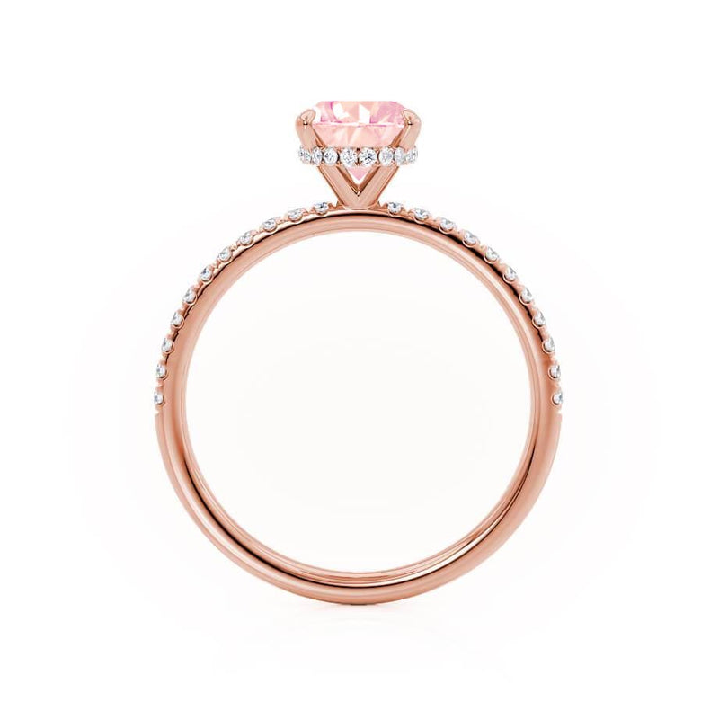 LIVELY - Chatham® Oval Champagne Sapphire 18k Rose Gold Petite Hidden Halo Pavé Shoulder Set Ring