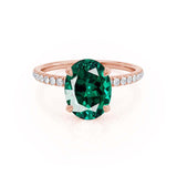 LIVELY - Chatham® Oval Emerald 18k Rose Gold Petite Hidden Halo Pavé Shoulder Set Ring