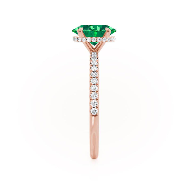 LIVELY - Chatham® Oval Emerald 18k Rose Gold Petite Hidden Halo Pavé Shoulder Set Ring