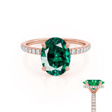 LIVELY - Chatham® Oval Emerald 18k Rose Gold Petite Hidden Halo Pavé Shoulder Set Ring