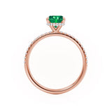 LIVELY - Chatham® Oval Emerald 18k Rose Gold Petite Hidden Halo Pavé Shoulder Set Ring