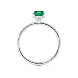 LIVELY - Chatham® Oval Emerald 18k White Gold Petite Hidden Halo Pavé Shoulder Set Ring