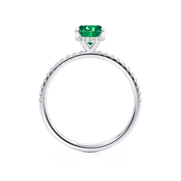 LIVELY - Chatham® Oval Emerald 950 Platinum Petite Hidden Halo Pavé Shoulder Set Ring