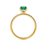 LIVELY - Chatham® Oval Emerald 18k Yellow Gold Petite Hidden Halo Pavé Shoulder Set Ring