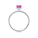 LIVELY - Chatham® Oval Pink Sapphire 950 Platinum Petite Hidden Halo Pavé Shoulder Set Ring