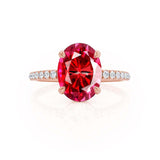 LIVELY - Chatham® Oval Ruby 18k Rose Gold Petite Hidden Halo Pavé Shoulder Set Ring