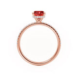 LIVELY - Chatham® Oval Ruby 18k Rose Gold Petite Hidden Halo Pavé Shoulder Set Ring