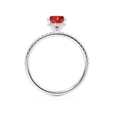 LIVELY - Chatham® Oval Ruby 18k White Gold Petite Hidden Halo Pavé Shoulder Set Ring