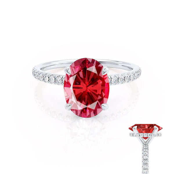 LIVELY - Chatham® Oval Ruby 950 Platinum Petite Hidden Halo Pavé Shoulder Set Ring