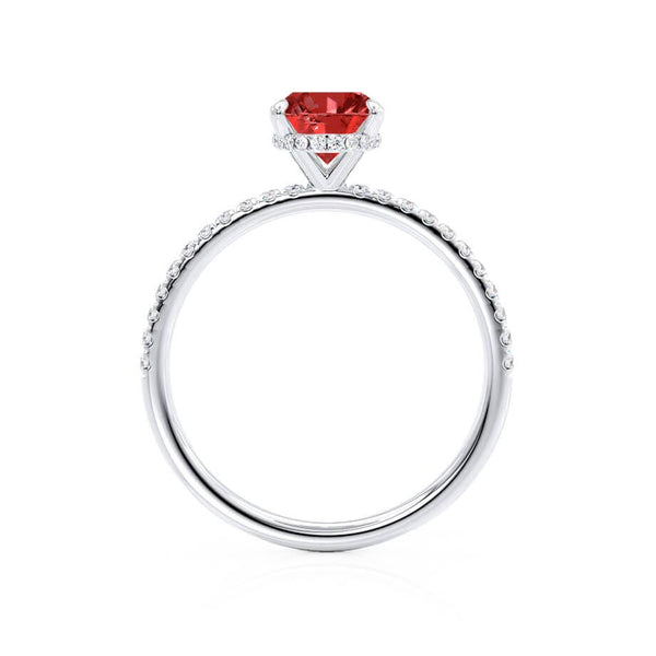 LIVELY - Chatham® Oval Ruby 950 Platinum Petite Hidden Halo Pavé Shoulder Set Ring