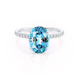 LIVELY - Chatham® Oval Aqua Spinel 950 Platinum Petite Hidden Halo Pavé Shoulder Set Ring