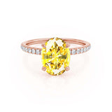 LIVELY - Chatham® Oval Yellow Sapphire 18k Rose Gold Petite Hidden Halo Pavé Shoulder Set Ring