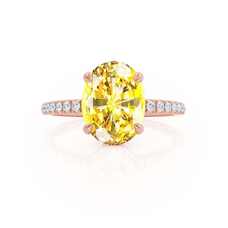 LIVELY - Chatham® Oval Yellow Sapphire 18k Rose Gold Petite Hidden Halo Pavé Shoulder Set Ring