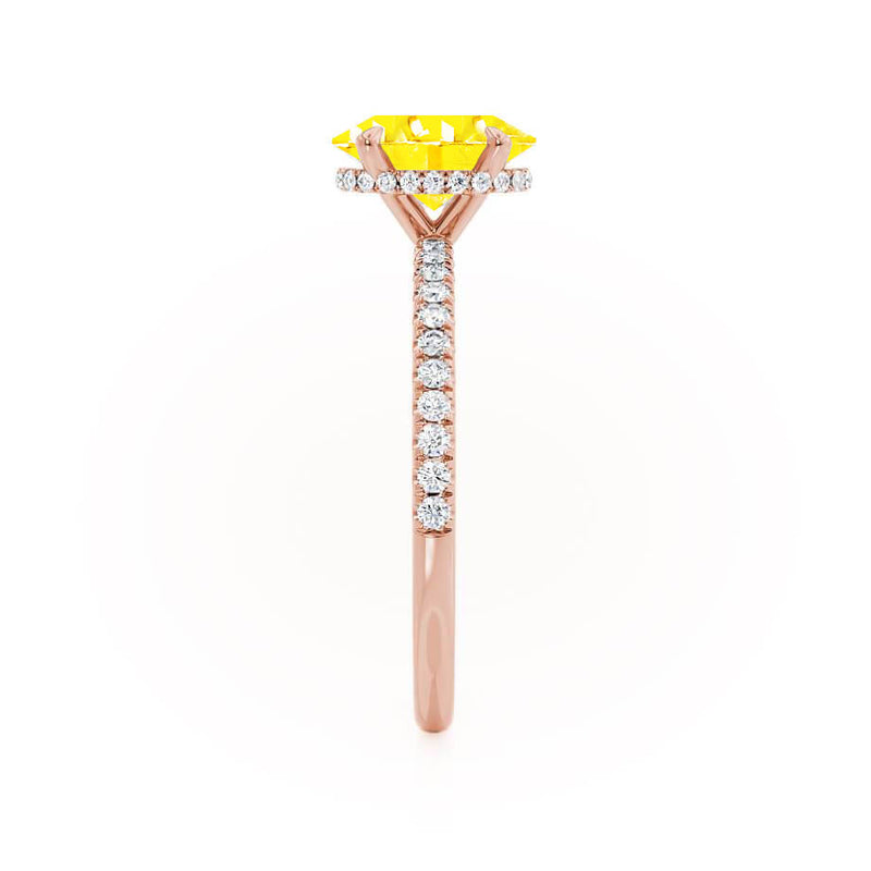 LIVELY - Chatham® Oval Yellow Sapphire 18k Rose Gold Petite Hidden Halo Pavé Shoulder Set Ring