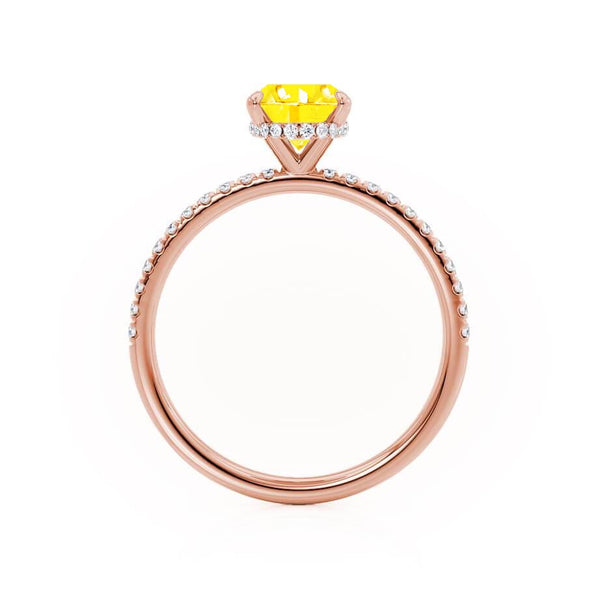 LIVELY - Chatham® Oval Yellow Sapphire 18k Rose Gold Petite Hidden Halo Pavé Shoulder Set Ring