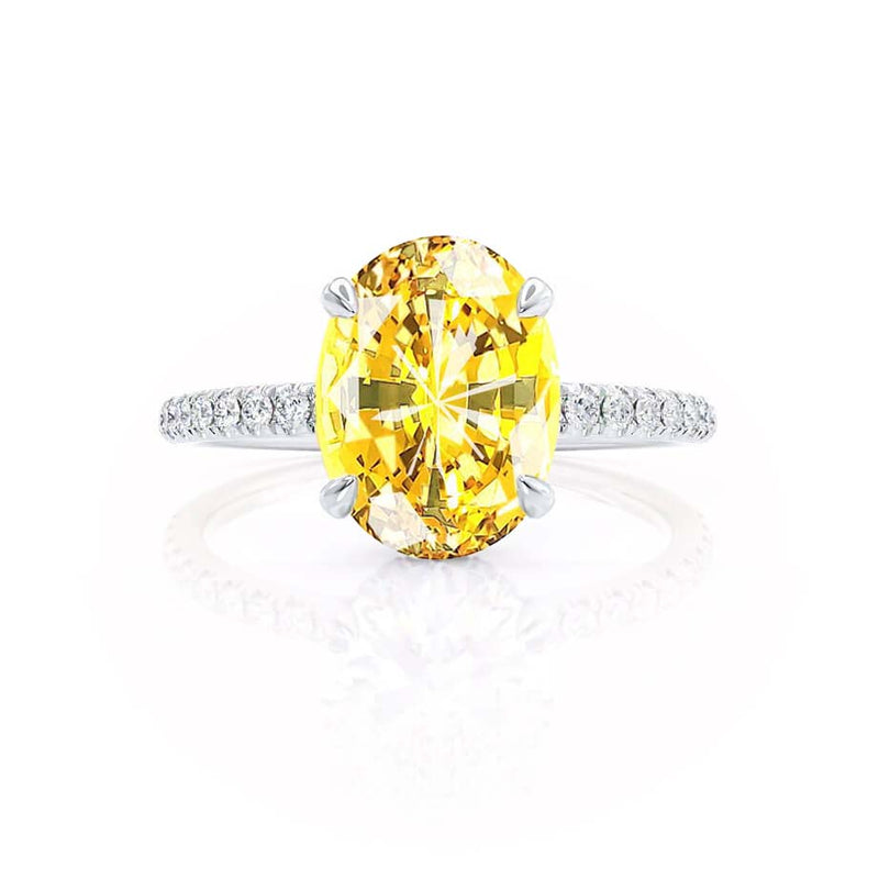 LIVELY - Chatham® Oval Yellow Sapphire 18k White Gold Petite Hidden Halo Pavé Shoulder Set Ring