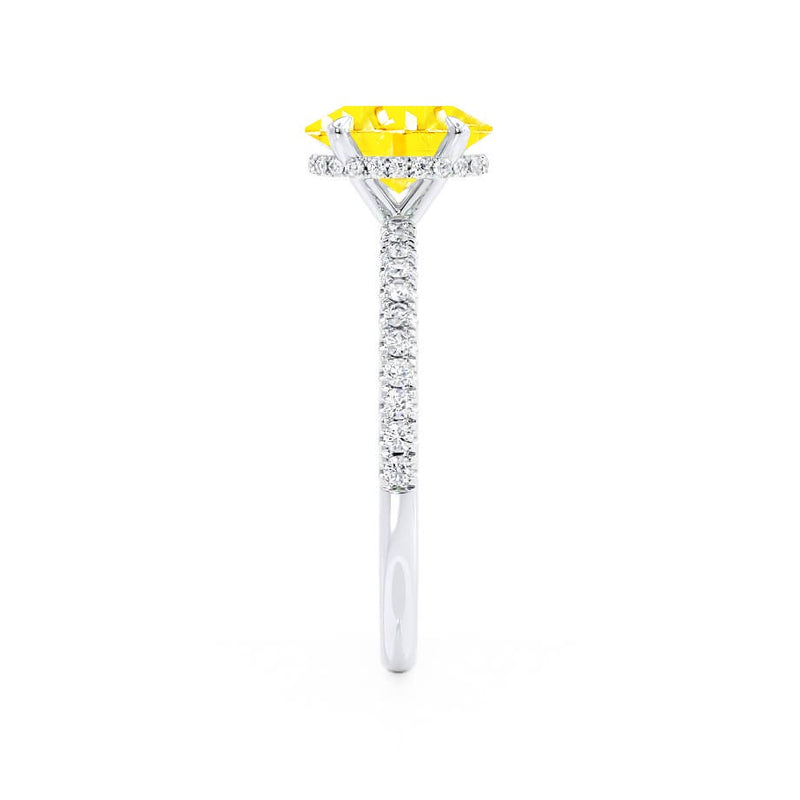 LIVELY - Chatham® Oval Yellow Sapphire 18k White Gold Petite Hidden Halo Pavé Shoulder Set Ring