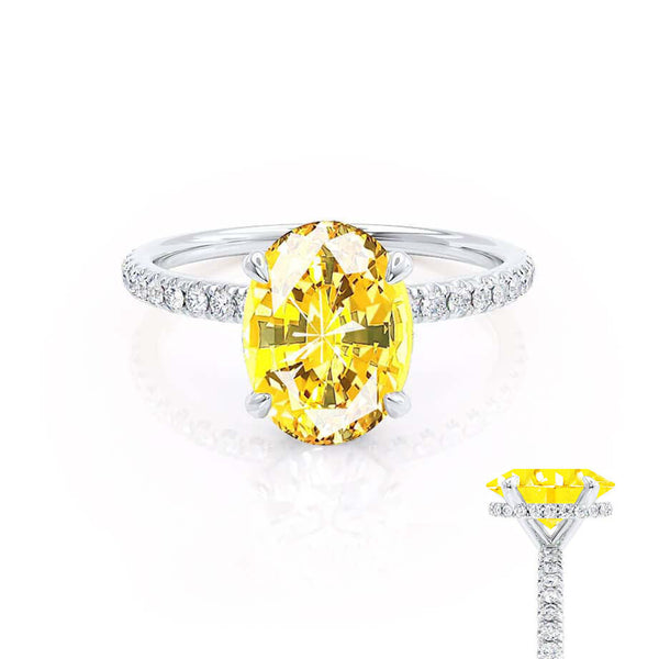 LIVELY - Chatham® Oval Yellow Sapphire 18k White Gold Petite Hidden Halo Pavé Shoulder Set Ring