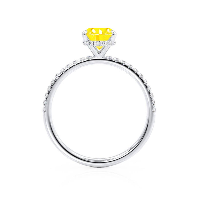 LIVELY - Chatham® Oval Yellow Sapphire 18k White Gold Petite Hidden Halo Pavé Shoulder Set Ring