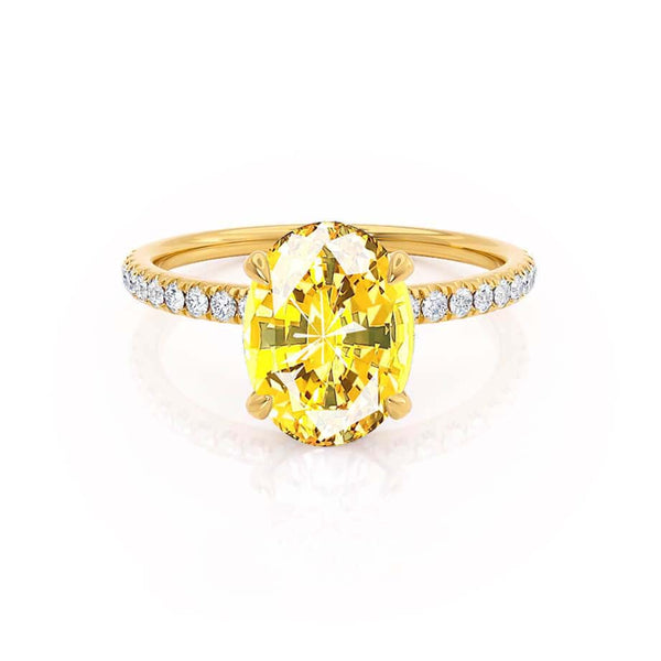 LIVELY - Chatham® Oval Yellow Sapphire 18k Yellow Gold Petite Hidden Halo Pavé Shoulder Set Ring