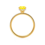 LIVELY - Chatham® Oval Yellow Sapphire 18k Yellow Gold Petite Hidden Halo Pavé Shoulder Set Ring