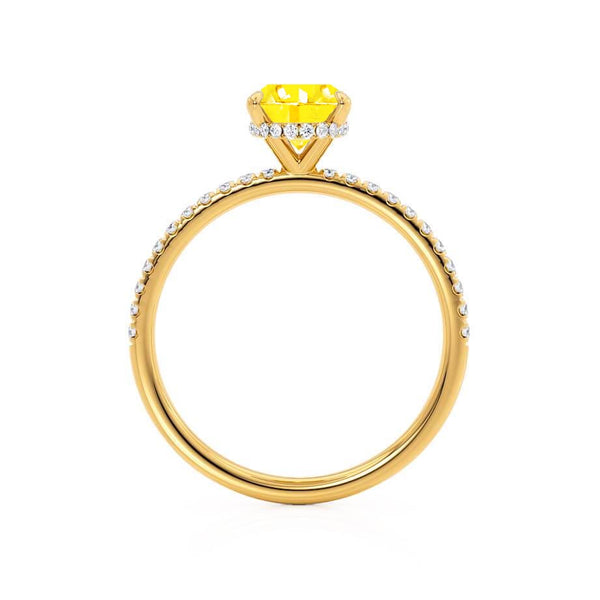 LIVELY - Chatham® Oval Yellow Sapphire 18k Yellow Gold Petite Hidden Halo Pavé Shoulder Set Ring