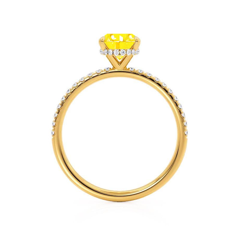 LIVELY - Chatham® Oval Yellow Sapphire 18k Yellow Gold Petite Hidden Halo Pavé Shoulder Set Ring