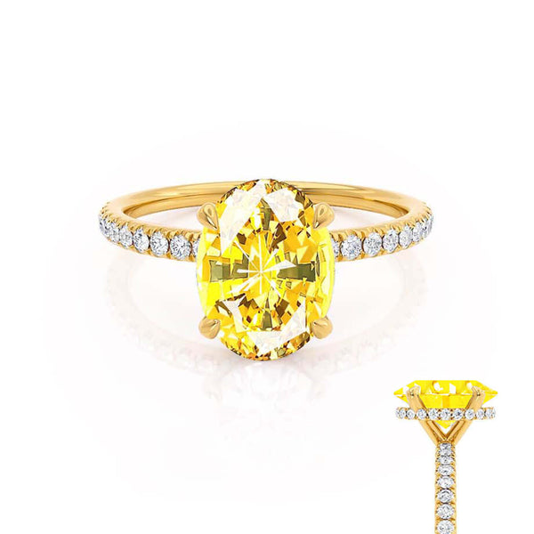LIVELY - Chatham® Oval Yellow Sapphire 18k Yellow Gold Petite Hidden Halo Pavé Shoulder Set Ring