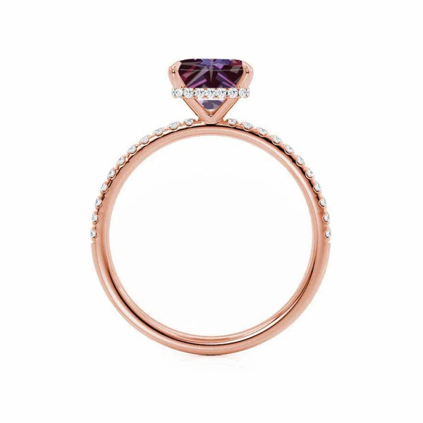 LIVELY - Chatham® Princess Alexandrite 18k Rose Gold Petite Hidden Halo Pavé Shoulder Set Ring