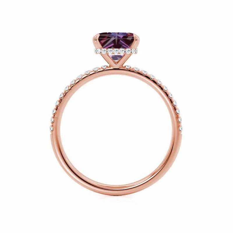 LIVELY - Chatham® Princess Alexandrite 18k Rose Gold Petite Hidden Halo Pavé Shoulder Set Ring