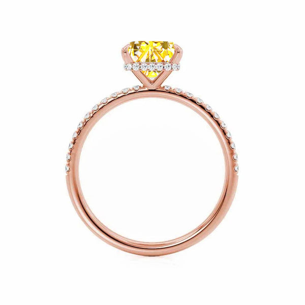 LIVELY - Chatham® Princess Yellow Sapphire 18k Rose Gold Petite Hidden Halo Pavé Shoulder Set Ring
