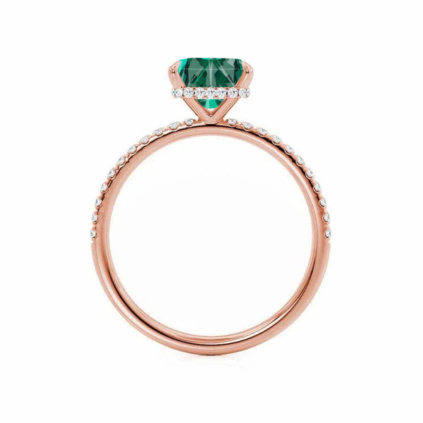 LIVELY - Chatham® Princess Emerald 18k Rose Gold Petite Hidden Halo Pavé Shoulder Set Ring