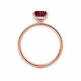 LIVELY - Chatham® Princess Ruby 18k Rose Gold Petite Hidden Halo Pavé Shoulder Set Ring